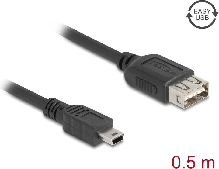 Produktbild Delock USB 2.0 Kabel USB Typ Mini-B Stecker zu EASY USB Typ-A Buchse 0,5 m (0.50 m, USB 2.0)