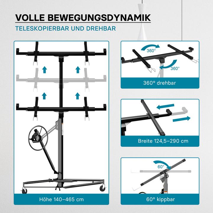 Produktbild Wiltec SET: Plattenheber Paneelheber Montagehilfe XL + Verlängerung 140 cm max. 68 kg