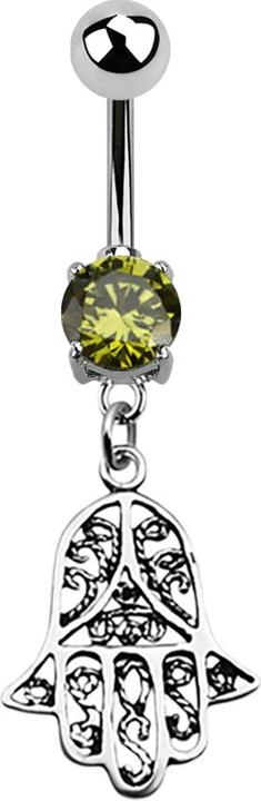 Star Piercing Banane silber mit Anhänger Hamsa olive (ohne Messing, 925 Sterlingsilber, Chirurgenstahl 316L)