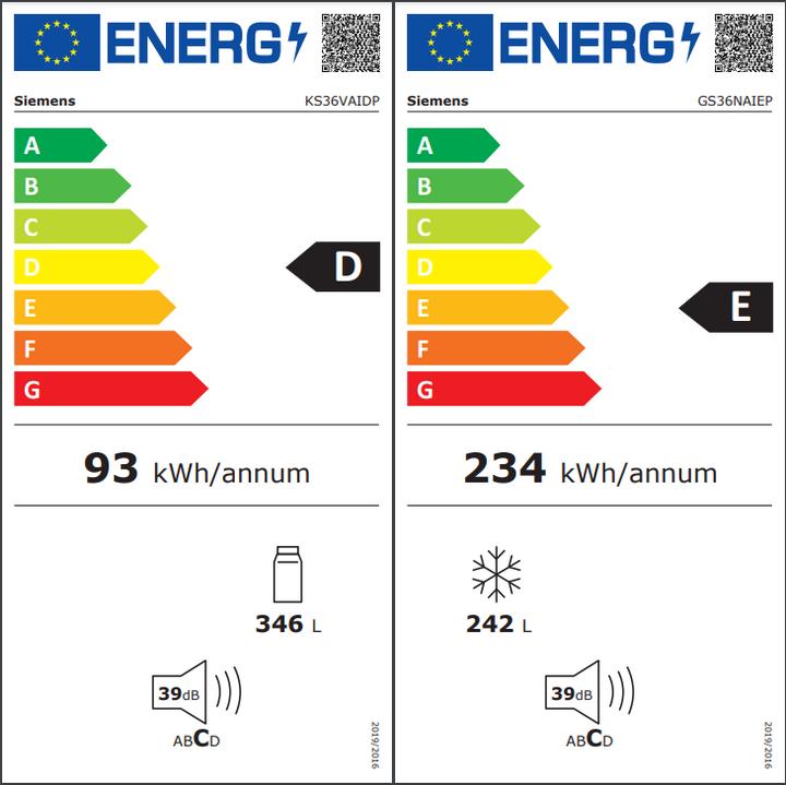 Label énergétique Siemens KA95NAIEP Side-by-Side (588 l)