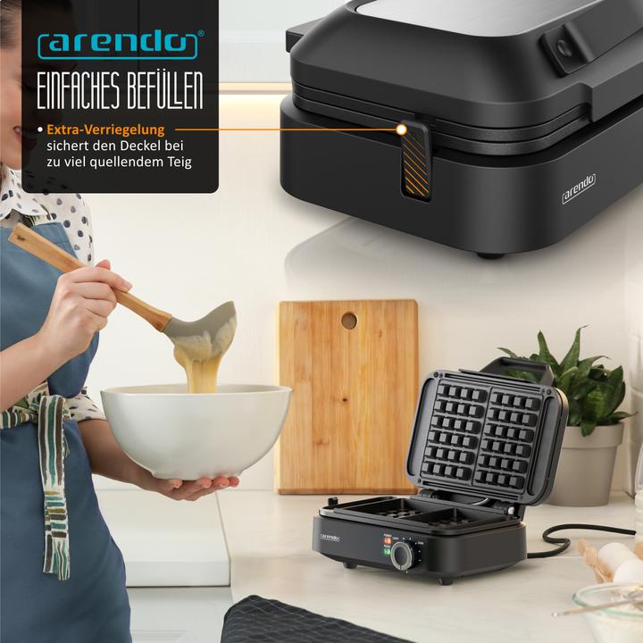 Image du produit Arendo Gaufrier, gaufrier automatique, 2 gaufres de 12,6 cm, 1200 W, revêtement antiadhésif, gaufres belges