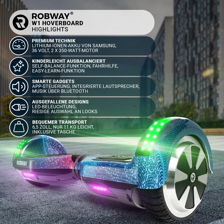 Produktbild Robway Hoverboard W1 E-Balance Board Scooter Elektro Roller Smart Self Balance (Dark Matter)