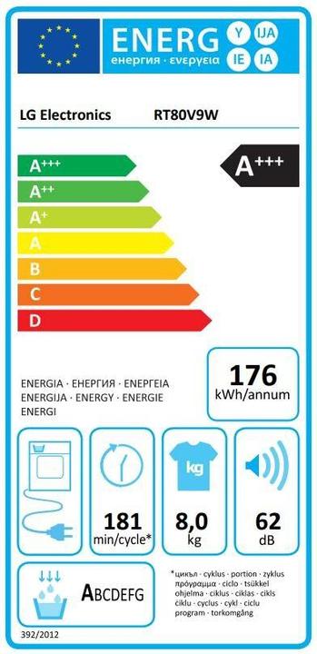 Label énergétique LG RT80V9W (8 kg, Modifiable)