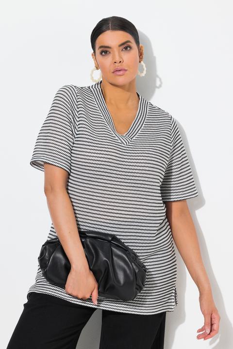 Produktbild Ulla Popken Sweatshirt, Strukturstreifen, V-Ausschnitt, Halbarm (46, 48)