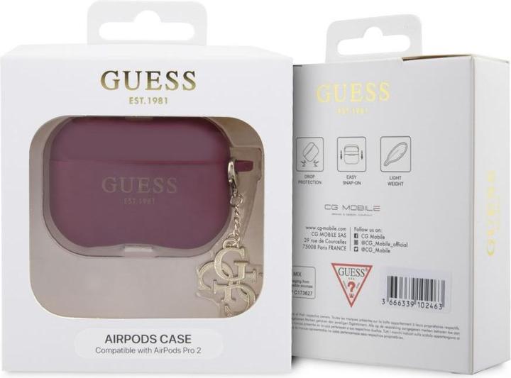 Image du produit Guess GUAP2LECG4M Coque AirPods Pro 2 pourpre/magenta Silicone liquide pailleté Triangle Charm (Sac pour écouteurs)