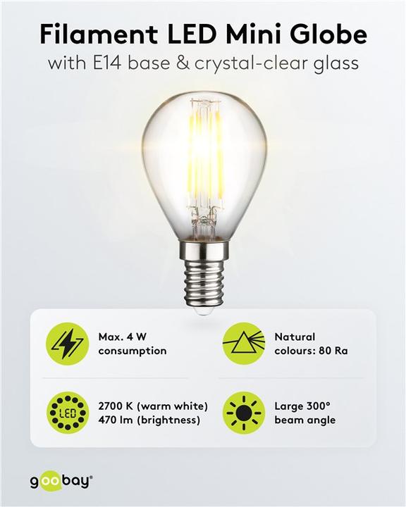 Actual product image Goobay Filament LED Mini Globe, 4 W (E14, 4 W, 470 lm, 1 x, E)