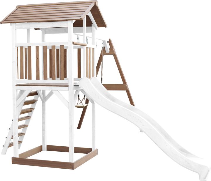 Produktbild Axi Beach Tower Spielturm mit Doppelschaukel Braun/weiss - weisse Rutsche