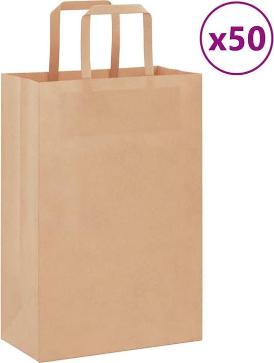 Produktbild VidaXL Kraftpapiertüten 50 Stk. mit Henkel Braun 21x11x31 cm Papiertüte (Geschenktüte, 50 x)