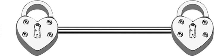 Star Piercing Barbell silber mit zwei Herzschlösser (ohne Messing, Chirurgenstahl 316L)