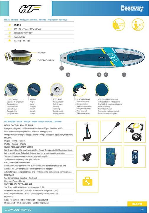 Produktbild Bestway HF SUP Aqua Drifter Set 335x84x15cm (335 cm, 1 Pers.)