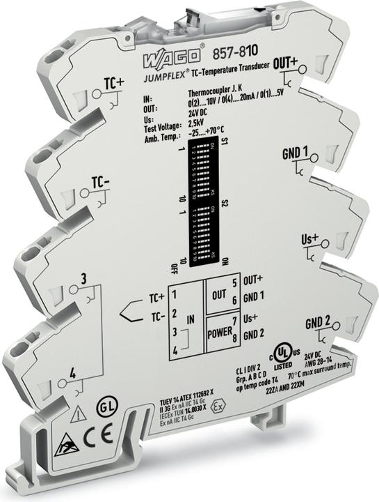 Immagine prodotto Wago Trasmettitore di temperatura configurabile per termocoppie tipo J, K