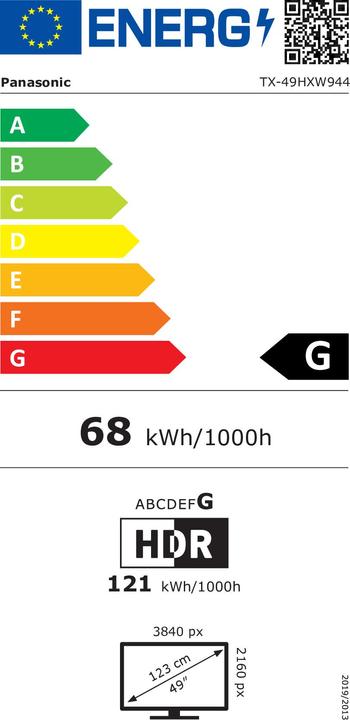 Etichetta energetica Panasonic TX-49HXW944 (49", LCD, 4K, 2020)