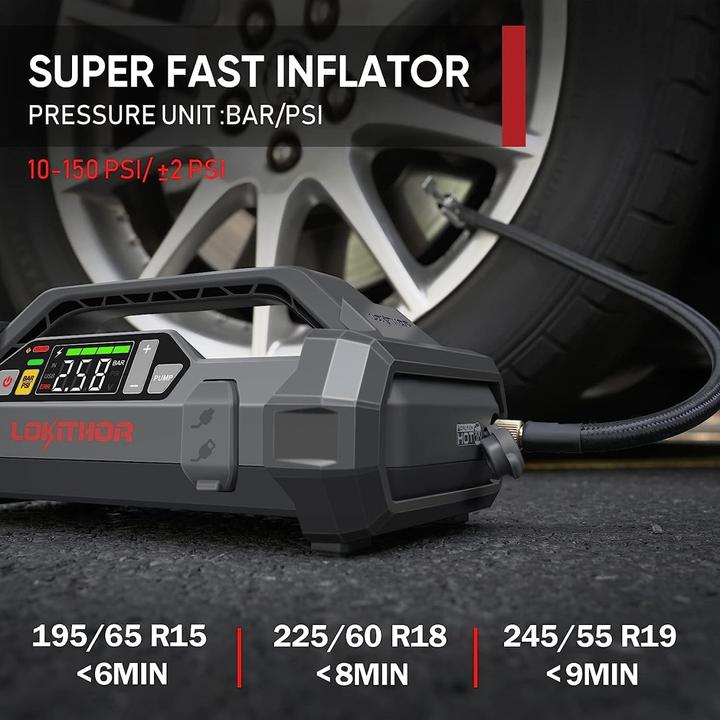 Actual product image Lokithor Jump starter and air pump (2000 A, 20000 mAh)