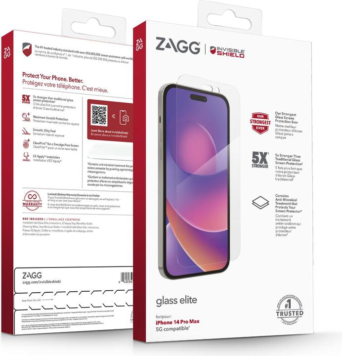Immagine prodotto Zagg Pellicola protettiva InvisibleShield Glass Elite per iPhone 14 Pro Max (1 Pezzo/i, Apple iPhone 14 Pro Max)