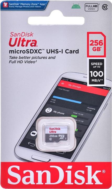 Produktbild SanDisk 256GB ULTRA LITE WHITE/GRAY MICROSDXC 100MB/S CLASS 10 UHS-I (256 GB, microSDXC, U1, UHS-I)