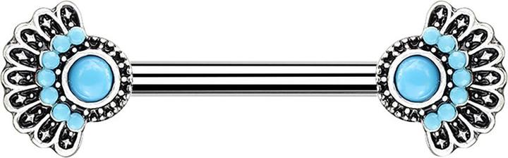 Star Piercing Barbell silber Tribal Fächer mit Türkis Stein (Chirurgenstahl 316L, Messing)