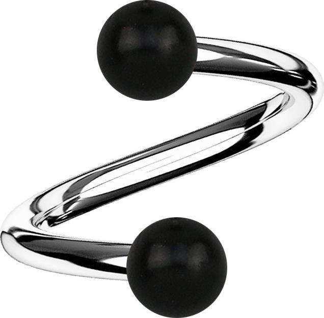 Star Piercing Spirale silber mit zwei Kugeln aus schwarzem Horn (Chirurgenstahl 316L, ohne Messing, Organisch)
