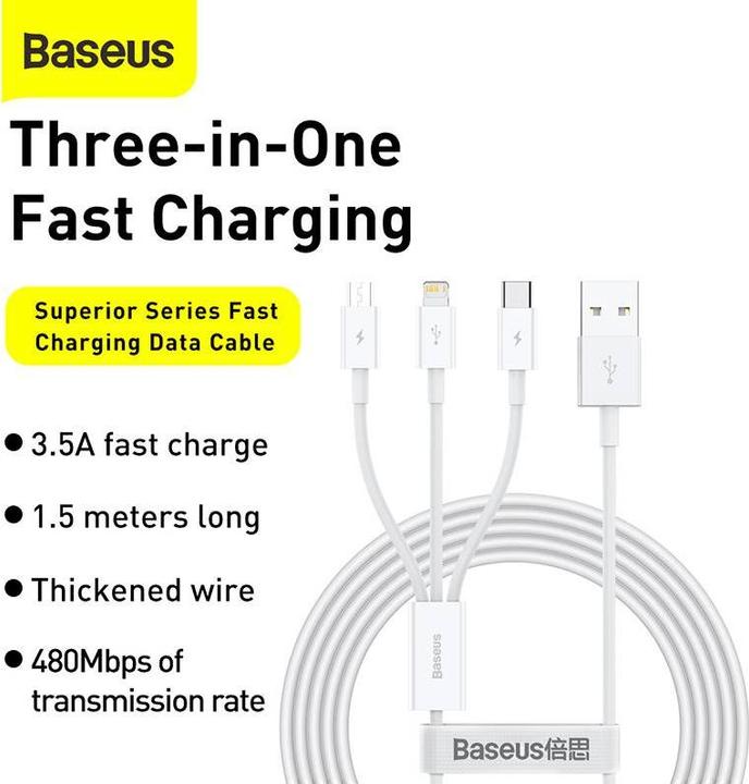 Actual product image Baseus 3 in 1 Multicharger USB-Cable (1.50 m, USB 2.0)