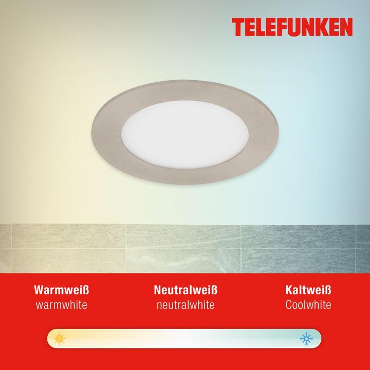 Produktbild Telefunken LED Einbauleuchte dimmbar IP23 WiFi RGBW 6W 600 lm warmwei - tageslichtwei rund nickel matt 120 (600 lm)