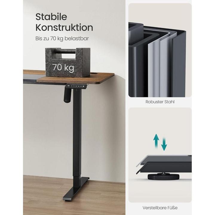 Actual product image Songmics electrically height-adjustable desk brown rectangular, C-foot frame black 140.0 x (140 x 60 x 120 cm)