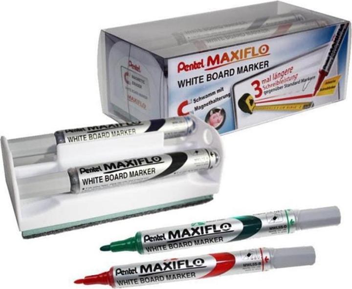 Pentel Whiteboardmarker MAXIFLO Slim 4erSet (Mehrfarbig, 2 mm, 4 x)