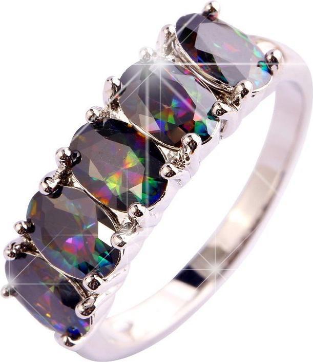 Hermex versilberter Ring mit Regenbogen Topas - Gr. 57 / Size 8 (57)