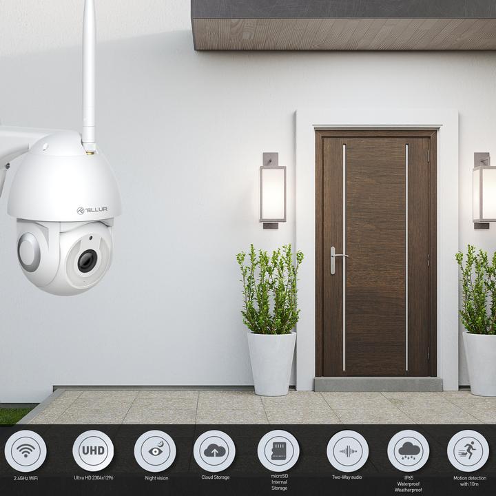 Immagine prodotto Tellur Telecamera intelligente WiFi per esterni 3MP, UltraHD, Autotracking, PTZ bianco (2304 x 1296 Pixels)