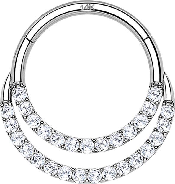 Produktbild Star Piercing Micro Segmentring klappbar 14k weissgold doppel front Kristalle silber (ohne Messing, 14k Gold)