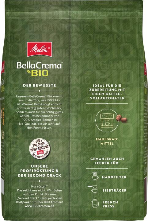 Produktbild Melitta Kaffeebohnen Bella Crema Bio 750 g (750 g, Mittlere Röstung)