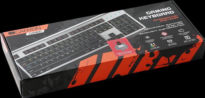 Actual product image Canyon Mechanical Gaming Keyboard Interceptor CND-SKB8, with backlight, Red Outemu Switches, EN layo (US, Cable)