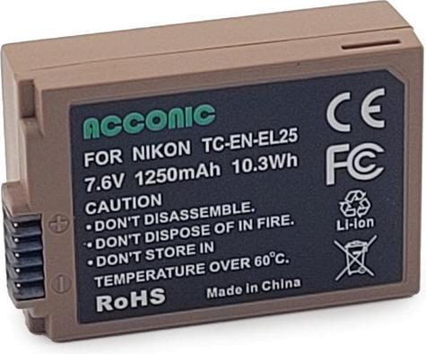 Acconic Akku mit USB-C Input für Nikon EN-EL25 f. Nikon Z30 Z50 Z fc (Kamera Akku)