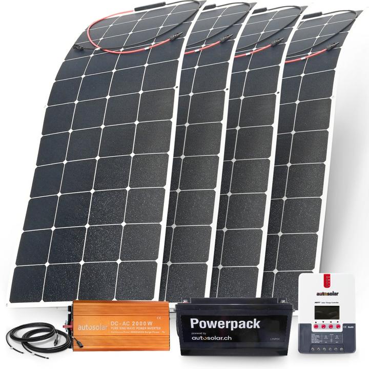 Immagine prodotto Autosolar Pacchetto completo 640W flessibile con batteria al litio 2560Wh e inverter 2000W (660 W)
