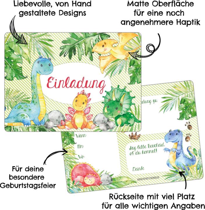 Immagine prodotto Papierdrachen 12 Einladungskarten zum Geburtstag – Dinos (12 pz.)