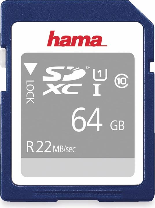 Hama SDXC 64 Go Classe 10 UHS-I 22 Mo/s (64 Go, SDXC, U1, UHS-I)