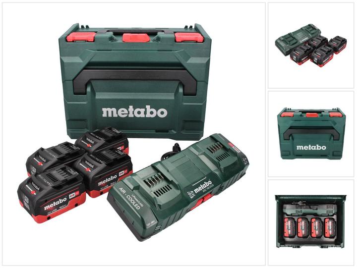 4x Metabo LiHD Akkupack 18 V 10,0 Ah CAS System ( 625549000 ), 1x Metabo ASC 145 DUO Doppel Ladegerät ( 627495000 ), 1x Metabo metaBOX, 1x passende Einlage