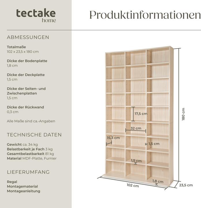 Immagine prodotto tectake CD (102 x 23,5 x 180 cm)