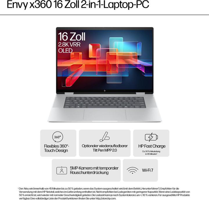 Image du produit HP ENVY x360 16-ad0155ng 16" 2.8k OLED Touch, AMD Ryzen 5 8640HS, 16GB RAM, 512GB SSD, Windows 11 (16", AMD Ryzen 5 8640HS, 16 Go, 512 Go, DE)