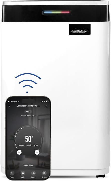 Produktbild Comedes Luftentfeuchter Comedes Demecto 30 Eco, Wifi, bis 50m², 25 Liter/Tag (50 m², 25 l/24h)