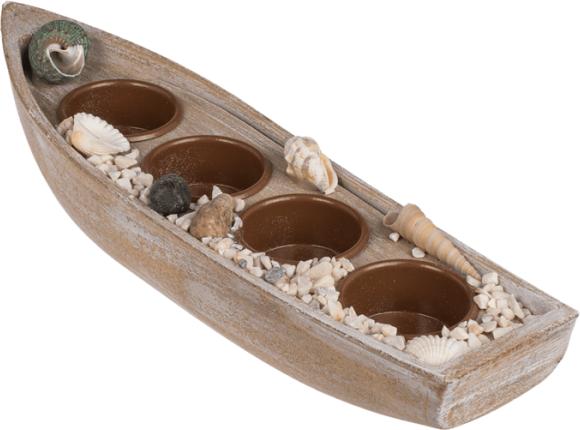Produktbild Ootb Holz-Boot für 4 Teelichte, mit Muscheldeko (1 x)