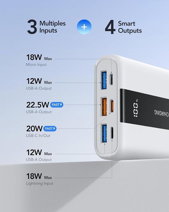 Produktbild Vrurc Kleine Powerbank für schnelles Aufladen (20000 mAh, 22.50 W)