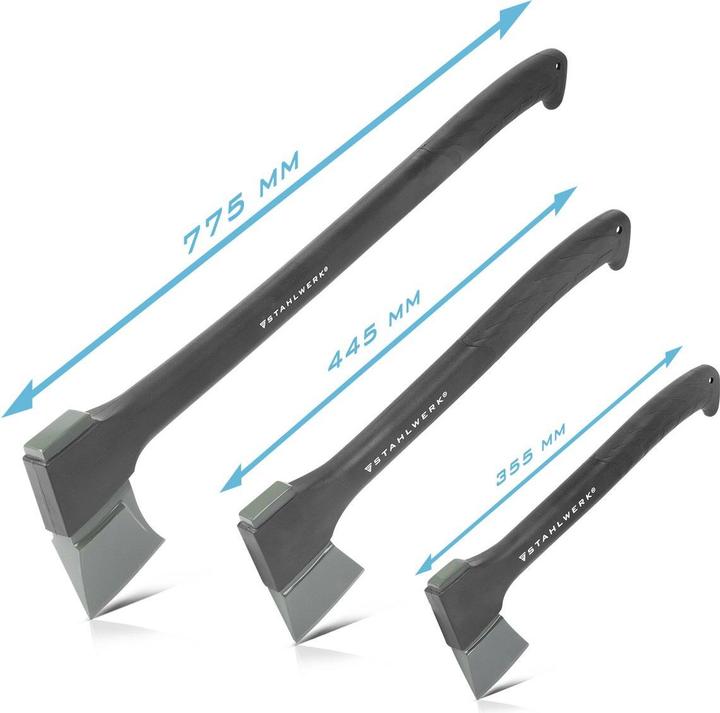 Produktbild Stahlwerk Axt 3er Set 355/ 445/ 775 mm Beil aus Carbon-Stahl mit Fiberglas-Griff
