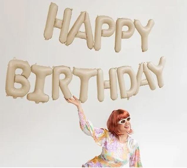 Actual product image Partydeco Guirlande de ballons "Joyeux Anniversaire" Beige pastel