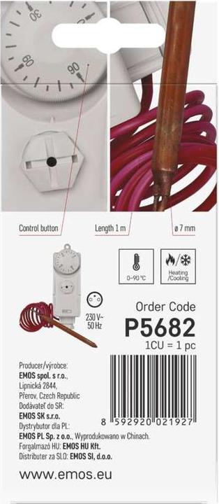 Actual product image Emos Contact thermostat with remote sensor P5682, manual