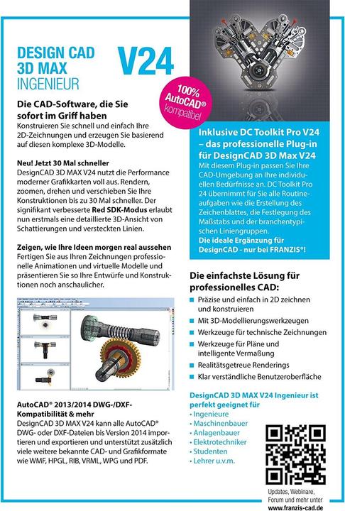 Produktbild Franzis DesignCAD 3D MAX V24 Ingenieur (1 User, unbegrenzt)