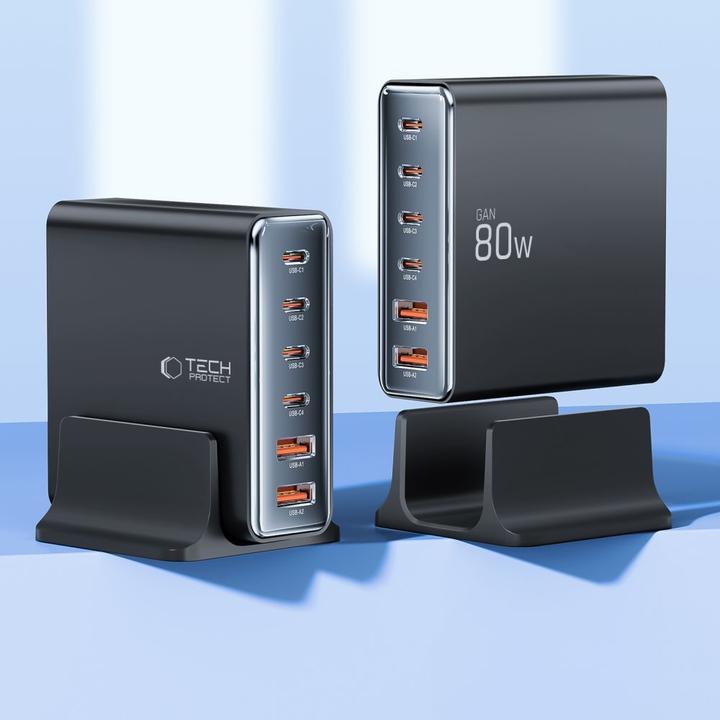 Image du produit Tech-Protect DC80W-GAN 6-PORT PD80W/QC3.0 Charging Station - Black (80 W)