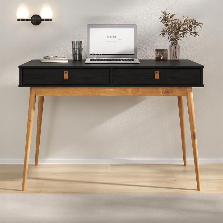 Immagine prodotto IDIMEX Scrivania WANDA con 2 cassetti in legno massiccio - colore nero/quercia