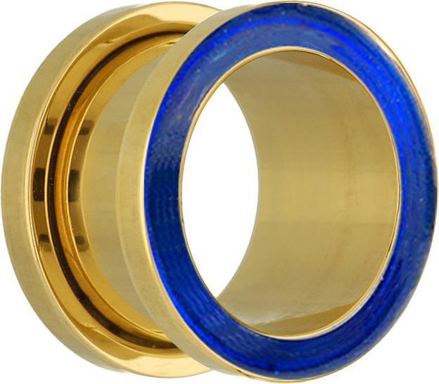 Produktbild Star Piercing Flesh Tunnel vergoldet mit Epoxy blau (Chirurgenstahl 316L, ohne Messing)