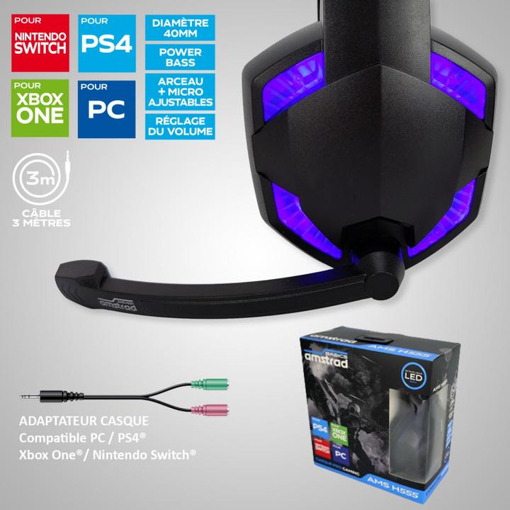 Produktbild Amstrad Pro Gamer Headset für PC / SWITCH / PS4 / XBOX Kabelgebunden 3 Meter LED-Rückspiegelung. (Kabelgebunden)