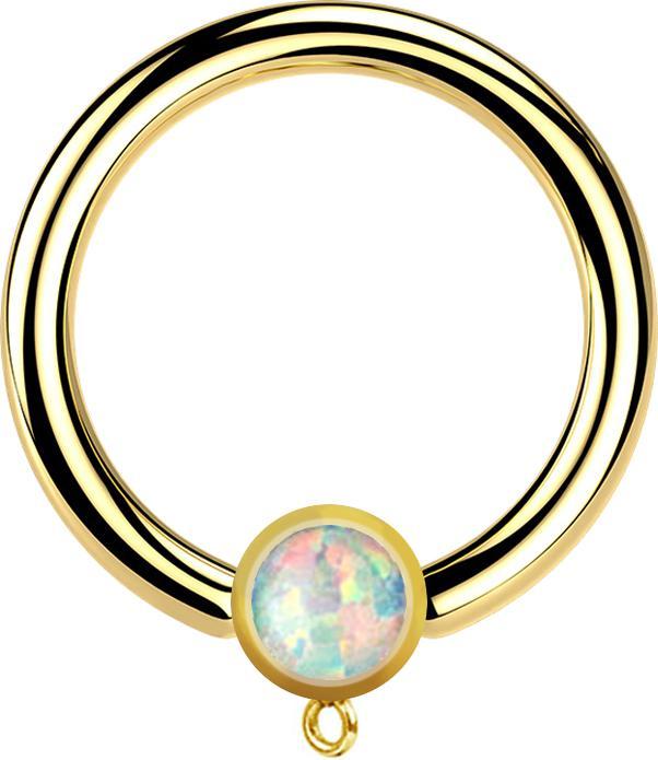 Star Piercing Micro Closure Ring vergoldet mit Zylinder Opal weiss Ring für Anhänger (Chirurgenstahl 316L)