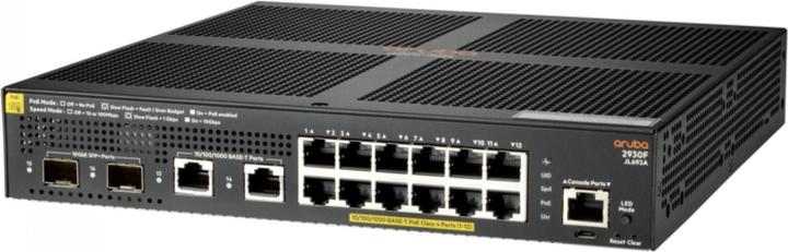 Actual product image HPE Aruba 2930F 12G PoE+ 2G/2SFP+ Switch (12 Ports)